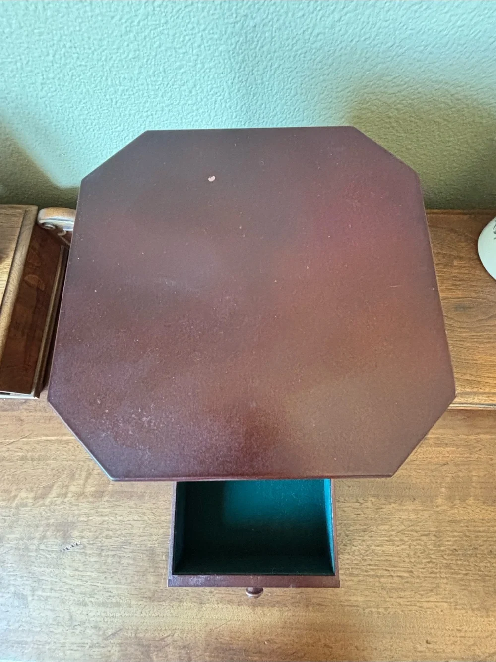 Spinning wood jewelry box drawers mirror